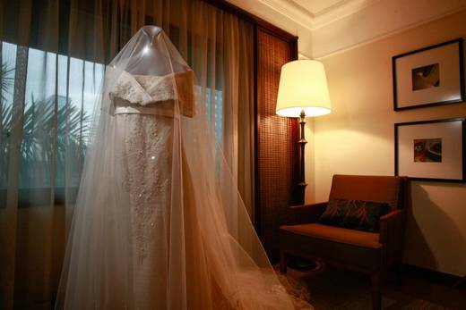 The wedding gown and barong are designed by Danilo Franco.