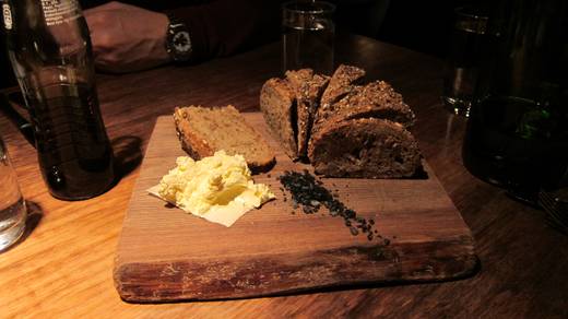 Bread served with freshly churned butter and volcanic salts.